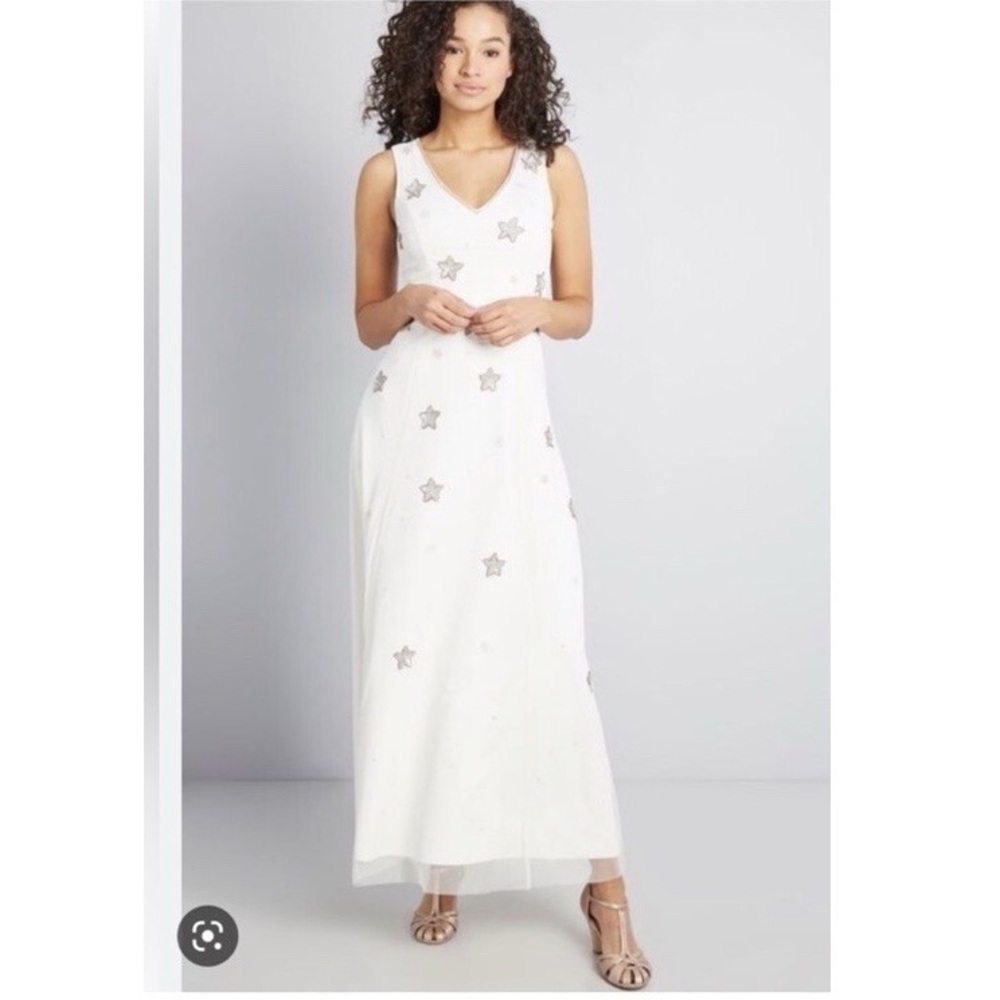 Modcloth Ivory Maxi Dress with Star Embellishments
